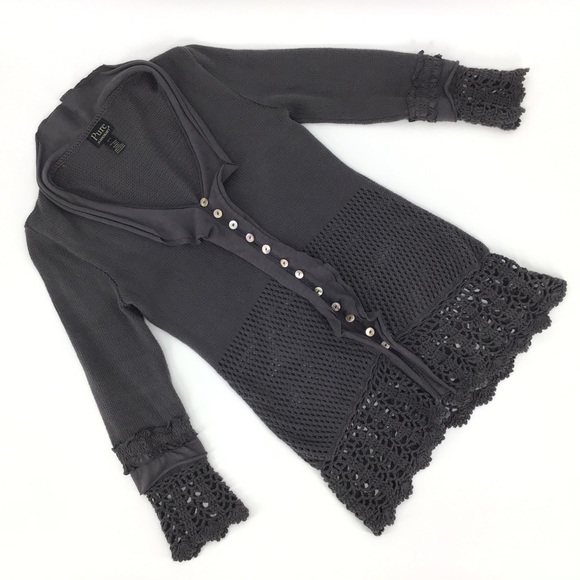 PURE Handknit Long Grey 100% Cotton Cardigan, M/L - Picture 11 of 16